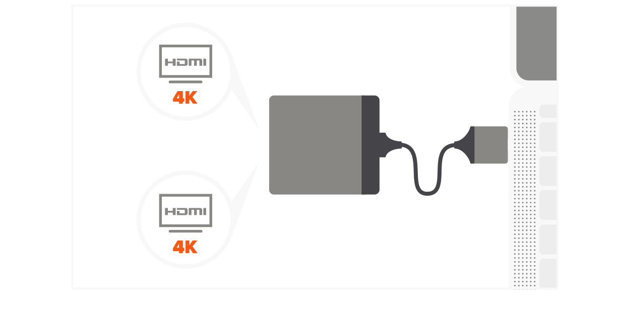 Type-C Dual HDMI Adapter Quick Start Guide step 2: Insert two HDMI cables into the adapter’s dual HDMI ports.