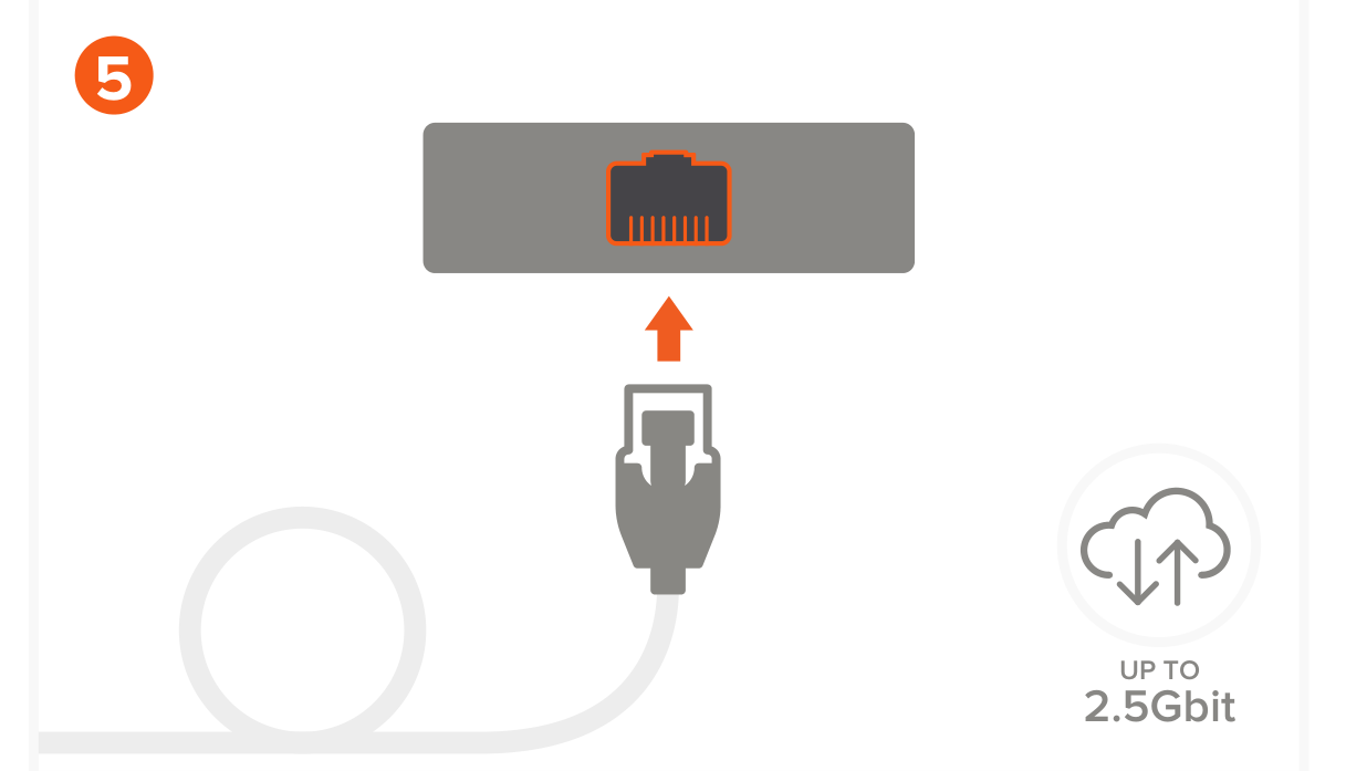 USB4 Multiport w2.5G Ethernet (ST-U4MGEM) Quick Start Guide step 5: Connect an Ethernet cable to the adapter’s Gigabit Ethernet port with up to 2.5Gbit.