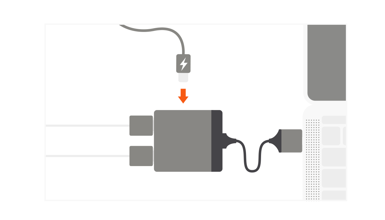 Type-C Dual HDMI Adapter Quick Start Guide step 4: Connect charger to pass through port to charge your device.