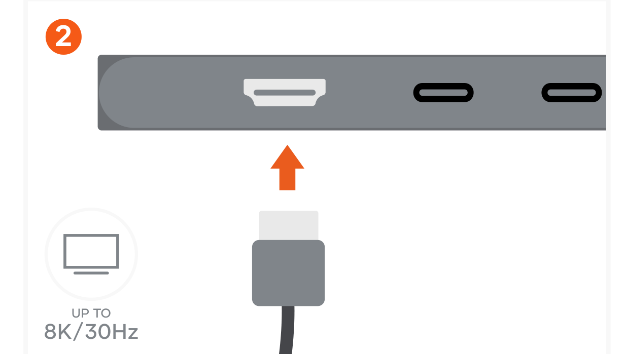 USB-C Multiport Adapter 8K With Ethernet V3 (ST-P8KEM ST-P8KES ST-P8KED) Quick Start Guide step 2: Use the HDMI port to output video to an external monitor or display – up to 8K at 30Hz or 4K at 60Hz/120Hz/144