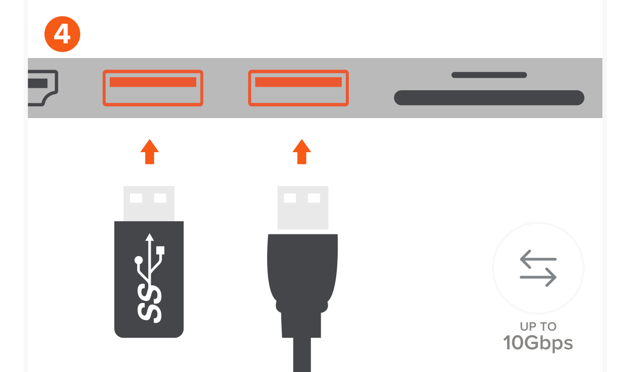 Pro Hub Slim (ST-HUCPHSM ST-HUCPHSS ST-HUCPHSD) Quick Start Guide step 4: Use the two USB-A data ports to connect USB devices (up to 10Gbps).