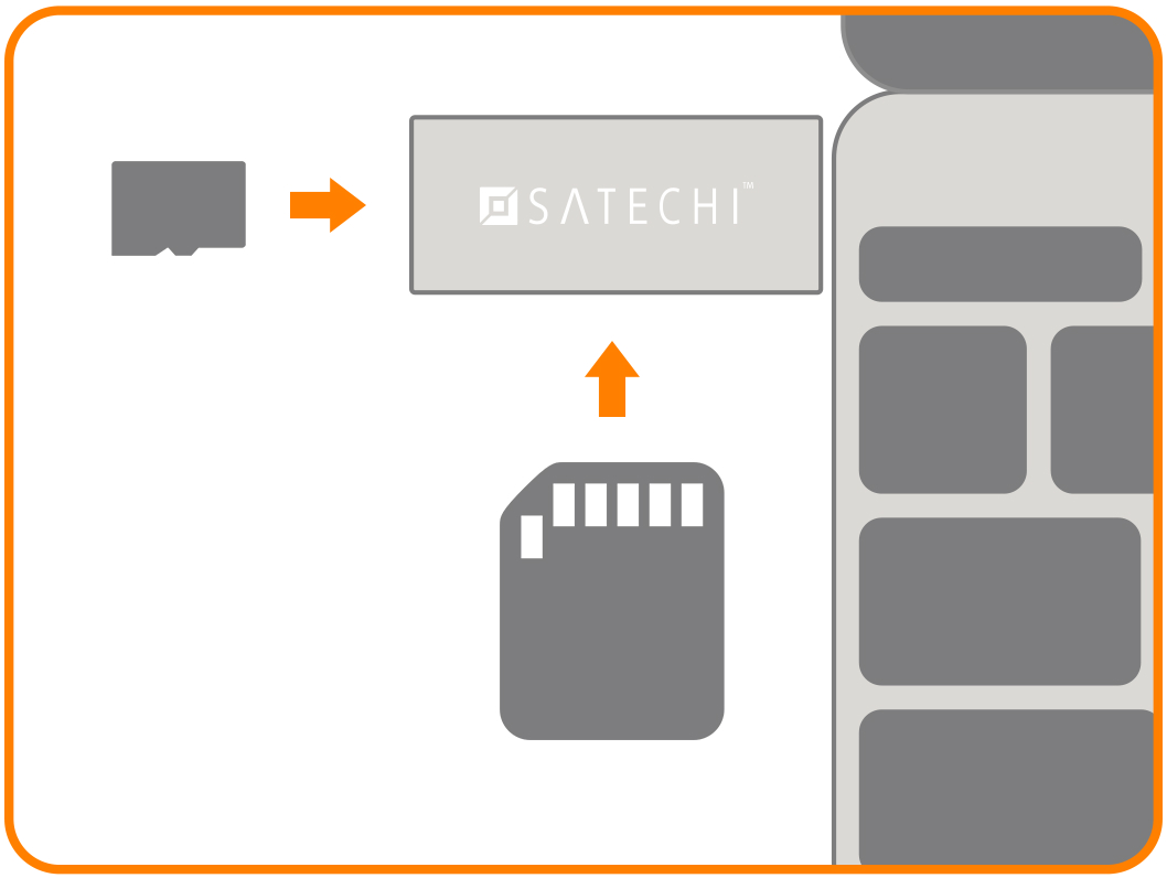 Aluminum Type-C Micro/SD Card Reader Quick Start Guide step 3: Connect SD or Micro SD card to the appropriate port of Card Reader.