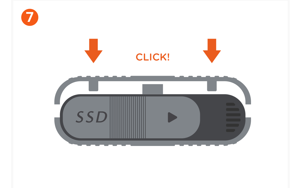 USB4 NVMe SSD Pro Enclosure (ST-EU4NPM) Quick Start Guide step 7: Press the opposite side to latch. You should hear a clicking sound signifying that the enclosure top is locked