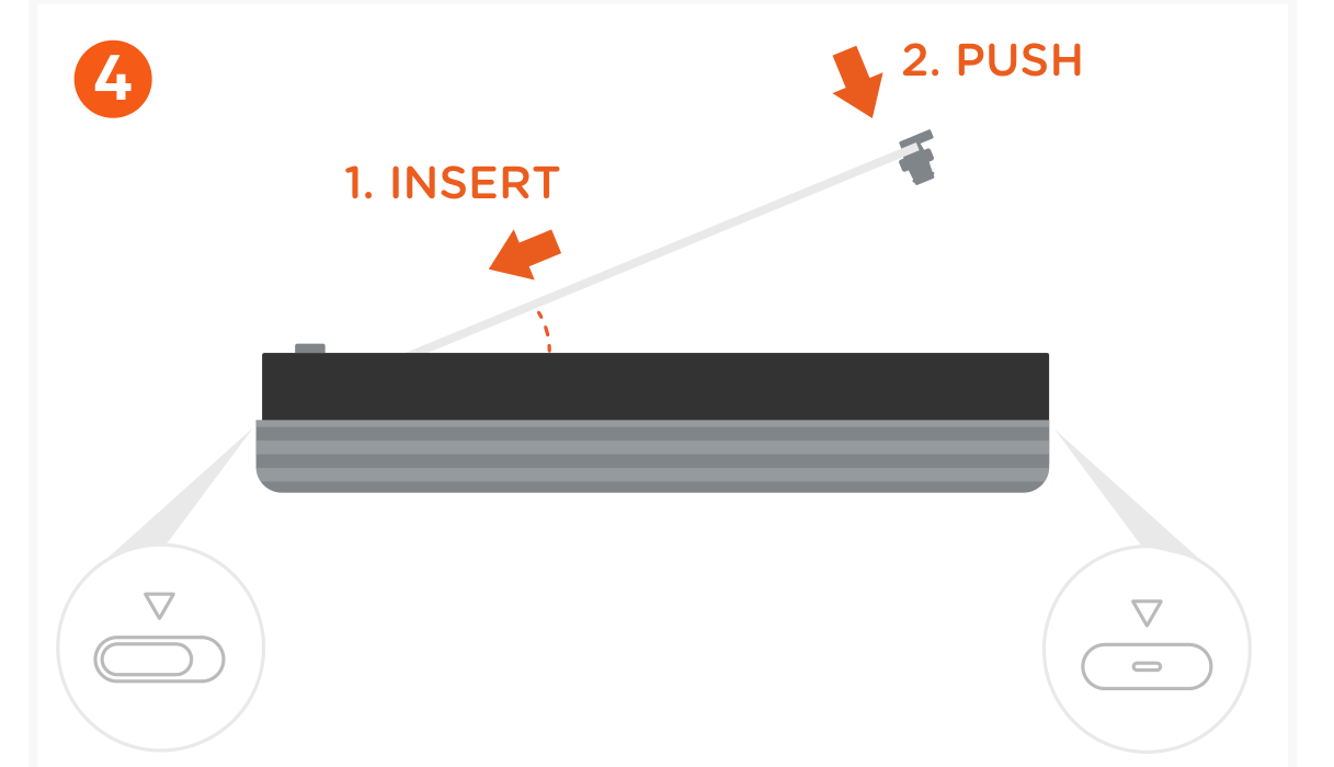 USB4 NVMe SSD Pro Enclosure (ST-EU4NPM) Quick Start Guide step 4: Insert the SSD (not included) at an angle and faceup with the pins aligned and push down on the silicone pin t