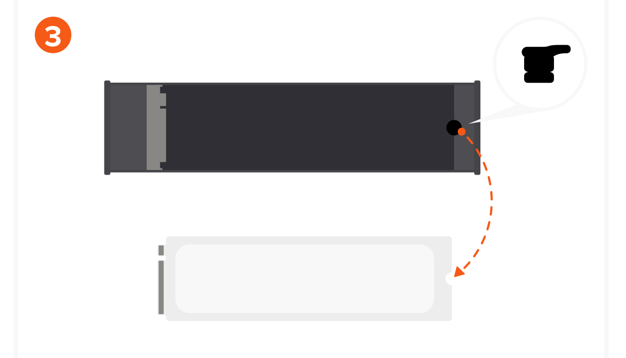 USB-C NVMe and SATA SSD Enclosure (ST-UCNSEM) Quick Start Guide step 3: Remove the silicone pin and position it in the notch on the opposite side of the pins.