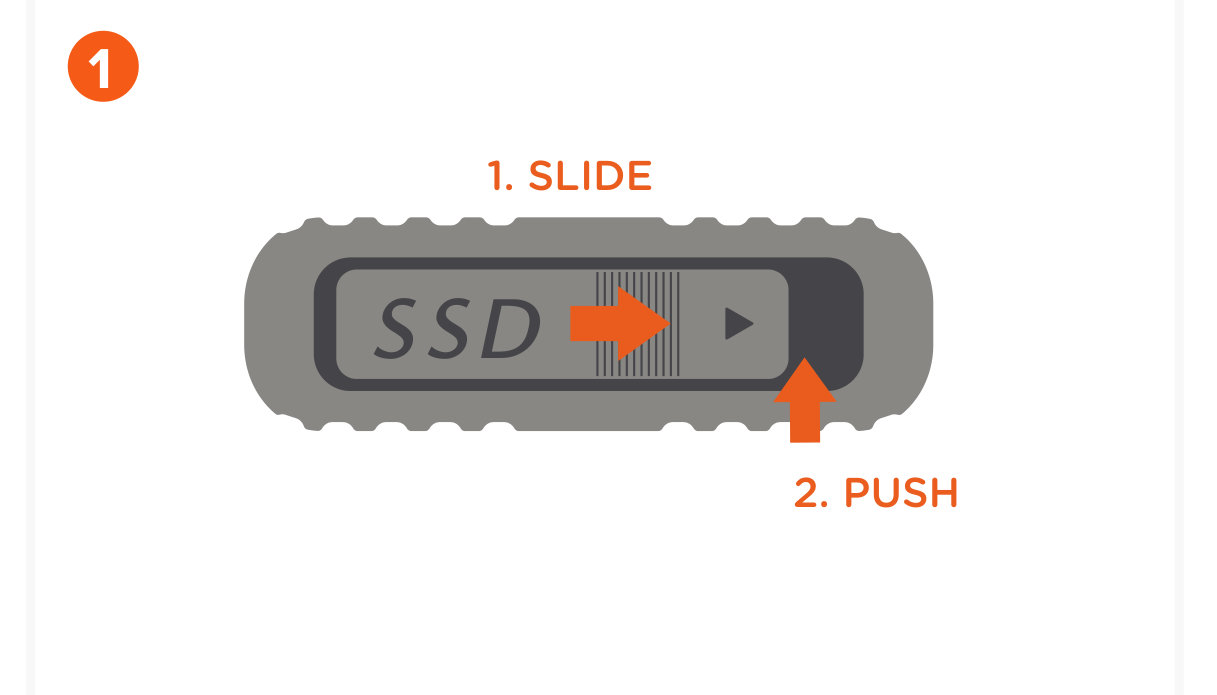USB-C NVMe and SATA SSD Enclosure (ST-UCNSEM) Quick Start Guide step 1: To install the SSD, slide and push on the switch to unlock the internal enclosure.