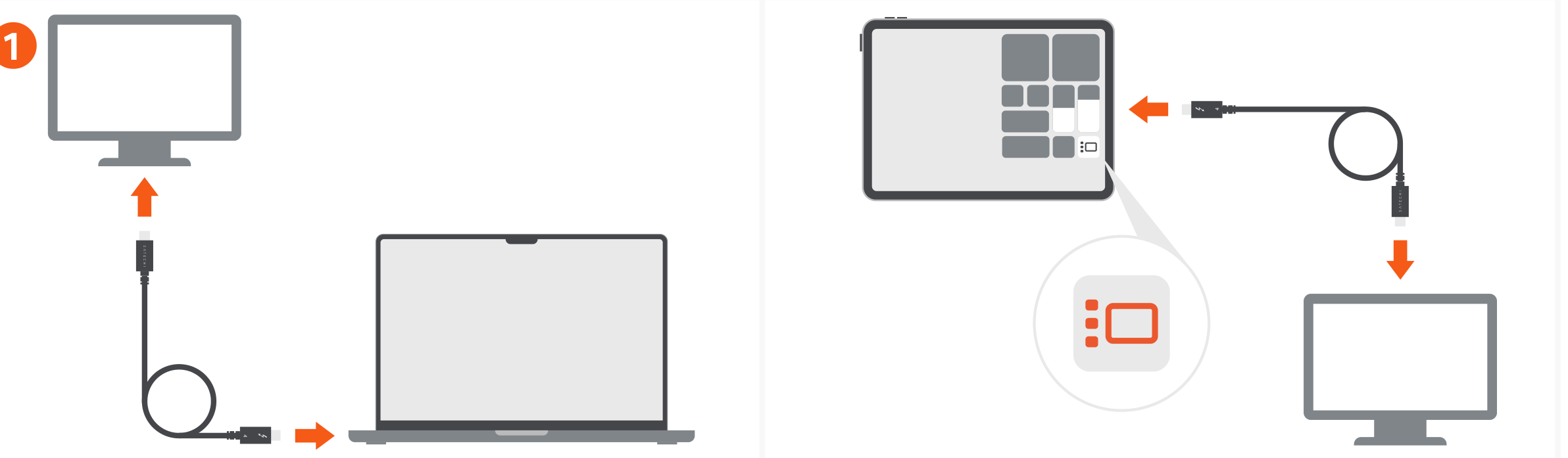 Thunderbolt 4 Pro Cable - 1M (ST-YTB100K) Quick Start Guide step 1: Connect Thunderbolt 4 Pro Cable to USB-C or Thunderbolt external monitor.
