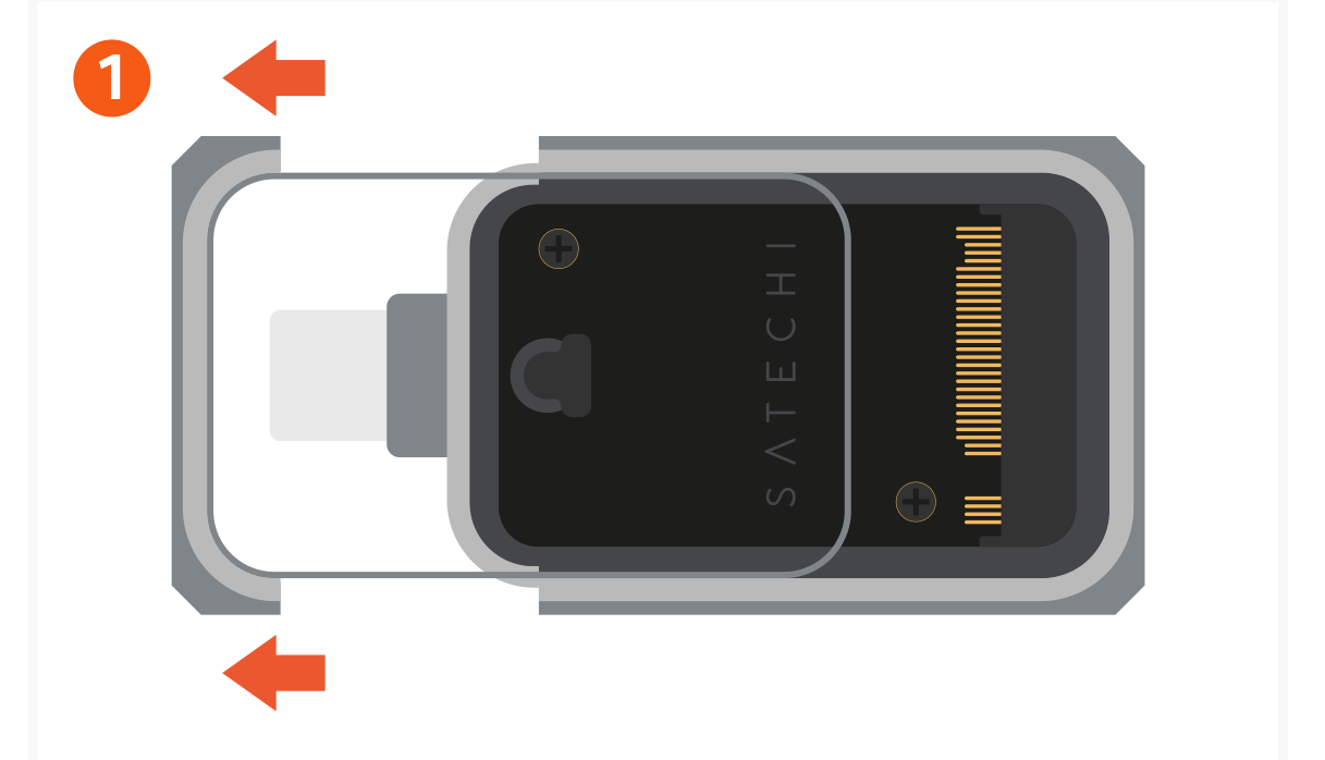 Mini NVMe SSD Enclosure (ST-E2230M) Quick Start Guide step 1: Slide to remove the magnetic cover from the enclosure.