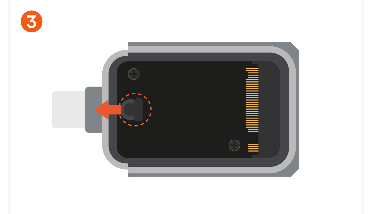 Mini NVMe SSD Enclosure (ST-E2230M) Quick Start Guide step 3: Pull back the included silicone pin.