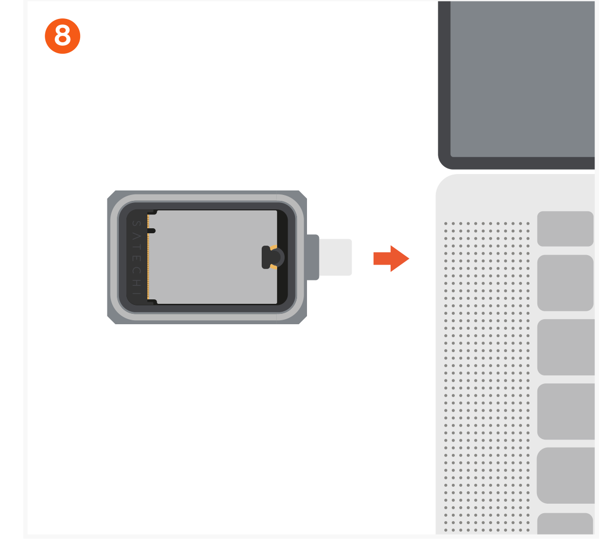 Mini NVMe SSD Enclosure (ST-E2230M) Quick Start Guide step 8: Connect the Mini NVMe enclosure to the host device using the USB-C connector.