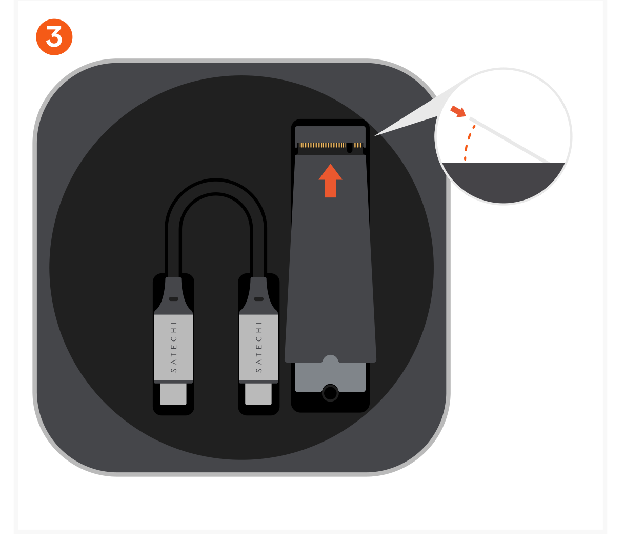 USB4 Slim NVMe SSD Enclosure (ST-EU4SNSS) Quick Start Guide step 3: Insert the SSD (not included) at a slight angle and fully seat it in the PCIe slot. The enclosure is not compa