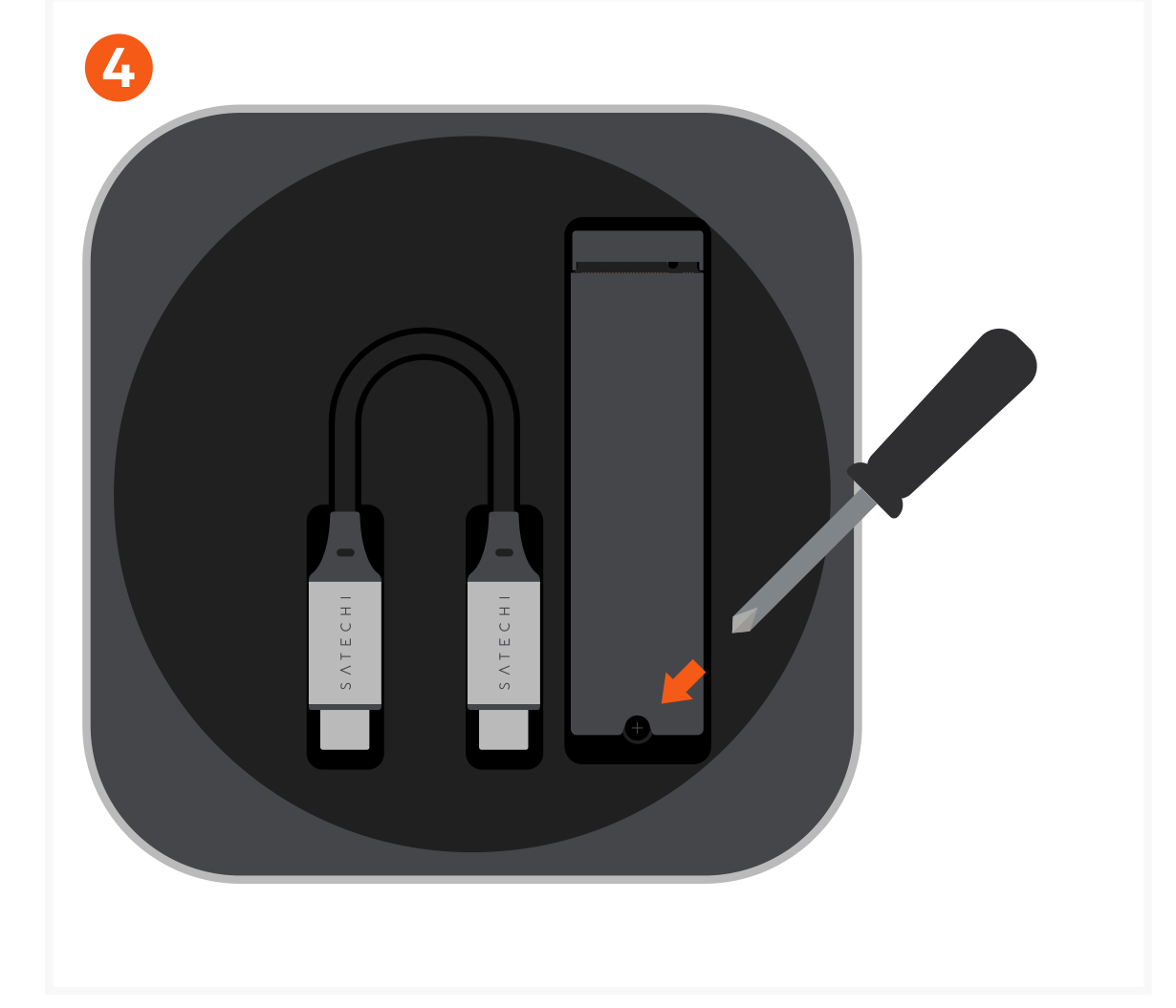 USB4 Slim NVMe SSD Enclosure (ST-EU4SNSS) Quick Start Guide step 4: Secure the SSD using the included screw and screwdriver. Tip: To prevent stripping the screw, do not over-tigh