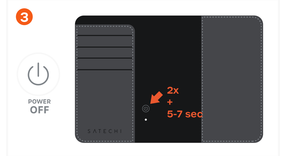 Vegan-Leather FindAll™ Passport Cover (ST-VPCK ST-VPCW ST-VPCR) Quick Start Guide step 3: To power off the Passport Cover, quickly press the power button 2 times, then long press the 3rd time for at l