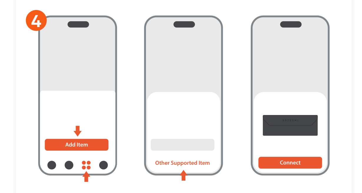 Vegan-Leather FindAll™ Glasses Case (ST-LFAGCK ST-LFAGCW ST-LFAGCR) Quick Start Guide step 4: To pair the Glasses Case, open the Find My app, tap Add Item under Items, and tap Other Supported Item. Once “