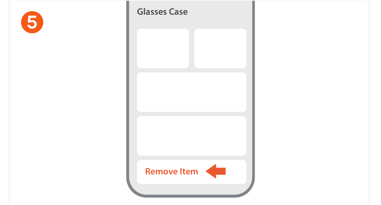 Vegan-Leather FindAll™ Glasses Case (ST-LFAGCK ST-LFAGCW ST-LFAGCR) Quick Start Guide step 5: To remove the Glasses Case, open the Find My app, tap the Glasses Case under Items, tap Remove Item, tap Remov