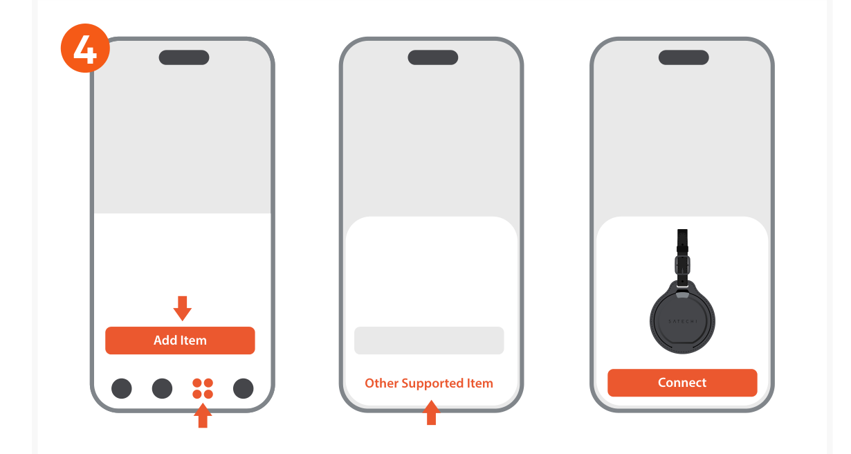 Vegan-Leather FindAll™ Luggage Tag (ST-LFALTK ST-LFALTW ST-LFALTR) Quick Start Guide step 4: To pair the Luggage Tag, open the Find My app, tap Add Item under Items, and tap Other Supported Item. Once “S