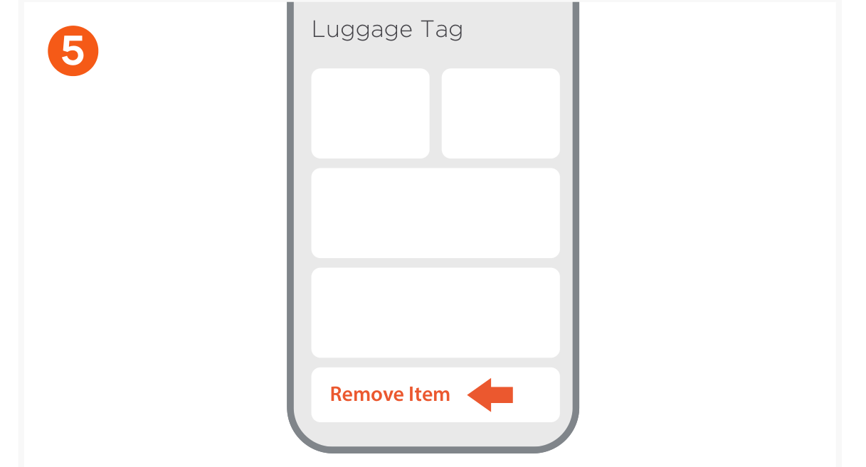 Vegan-Leather FindAll™ Luggage Tag (ST-LFALTK ST-LFALTW ST-LFALTR) Quick Start Guide step 5: To remove the Luggage Tag, open the Find My app, tap the Luggage Tag under Items, tap Remove Item, tap Remove,