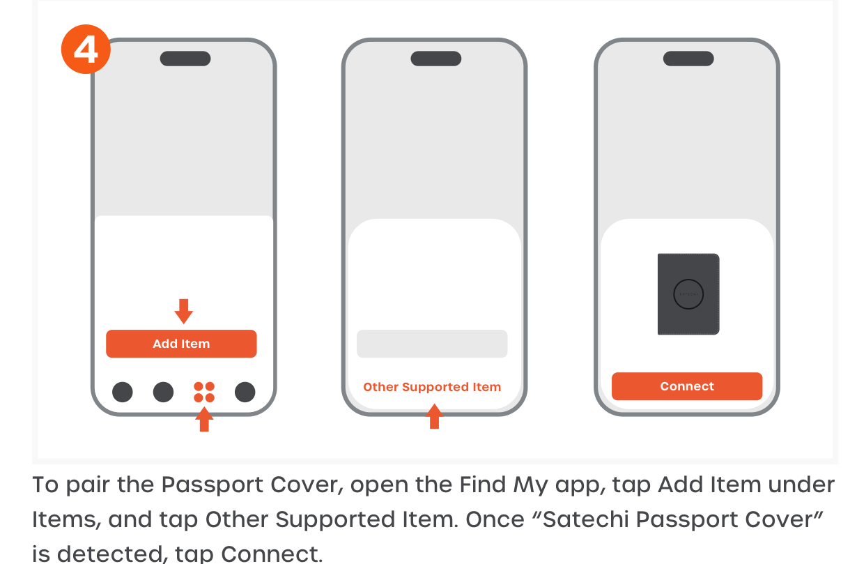 Vegan-Leather FindAll™ Passport Cover (ST-VPCK ST-VPCW ST-VPCR) Quick Start Guide step 4: Do not leave the app while pairing the device.