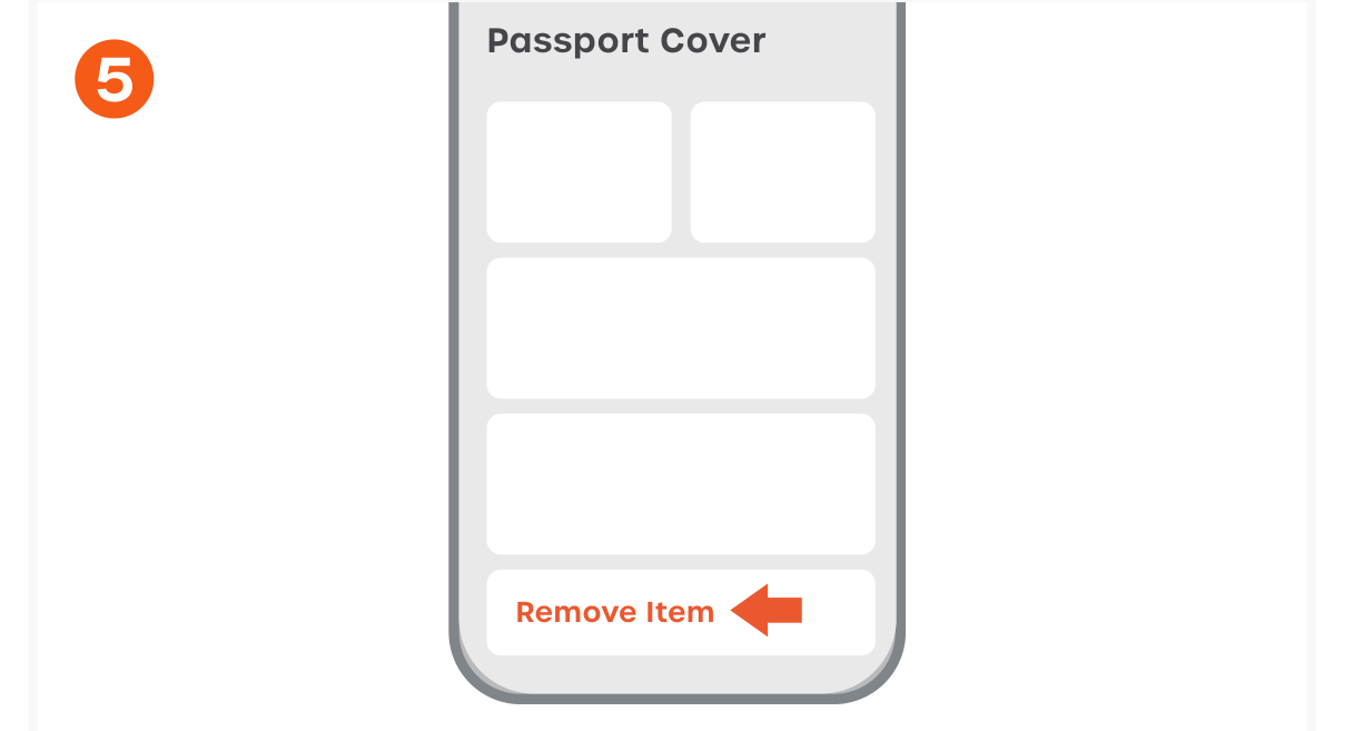 Vegan-Leather FindAll™ Passport Cover (ST-VPCK ST-VPCW ST-VPCR) Quick Start Guide step 5: To remove the Passport Cover, open the Find My app, tap the Passport Cover under Items, tap Remove Item, tap R
