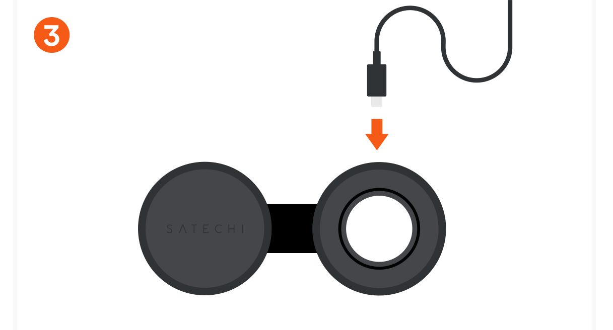 OntheGo™ Qi2 2-in-1 Wireless Charger (ST-QTG21K ST-QTG21W ST-QTG21R) Quick Start Guide step 3: Plug the USB-C charging cable into the USB-C port on the rear of the charger.