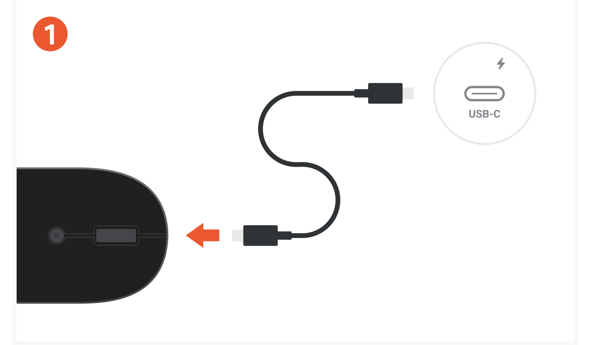 OntheGo™ Bluetooth Mouse (ST-MOTGK ST-MOTGW) Quick Start Guide step 1: Before use, please fully charge the OntheGo™ Bluetooth Mouse via USB-C port using its included cable.
