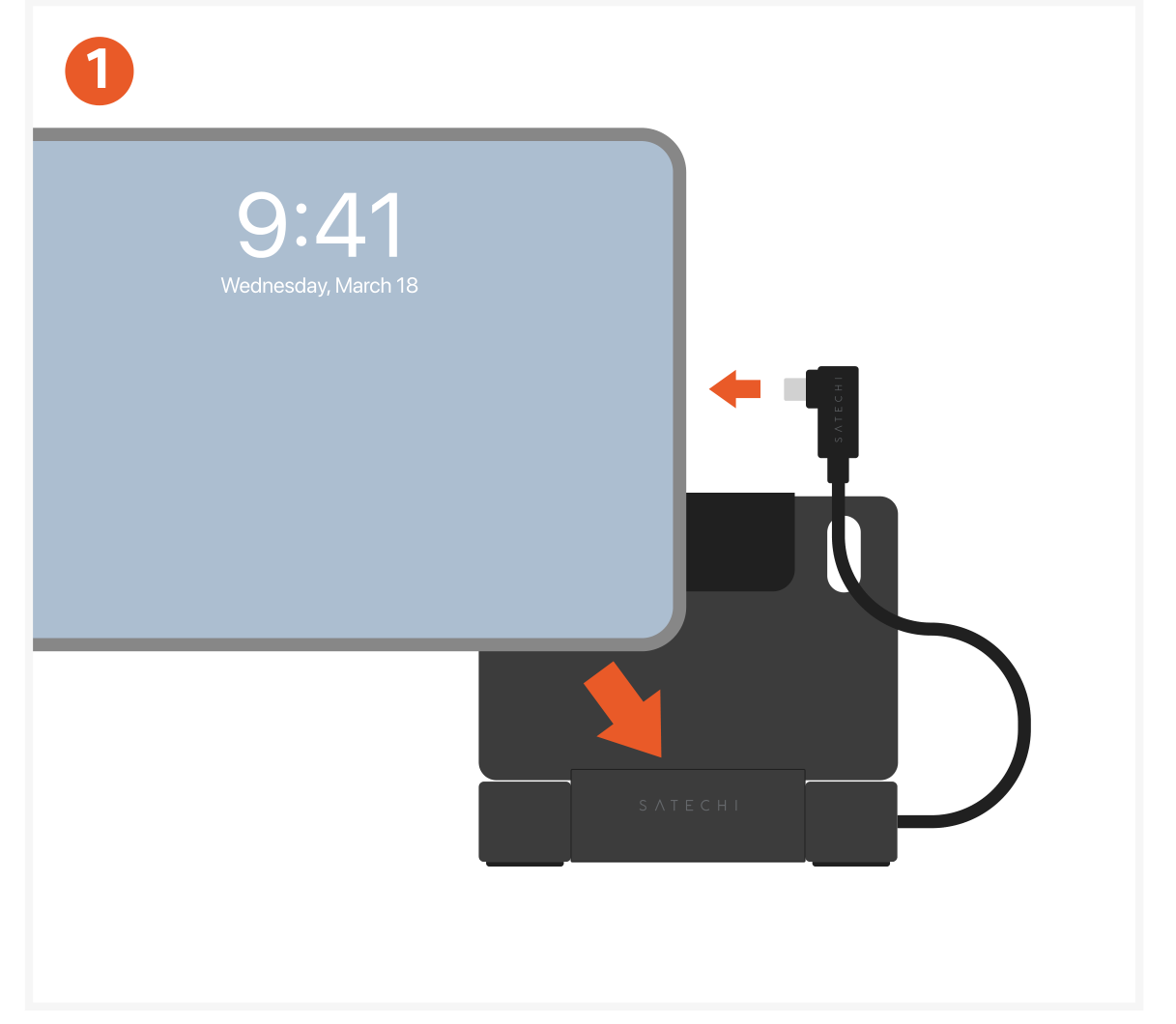 OntheGo™ Foldable Standhub (ST-GOTGFC) Quick Start Guide step 1: Connect the Stand Hub to Your Device • Connect the built-in USB-C host cable to your compatible USB-C device (