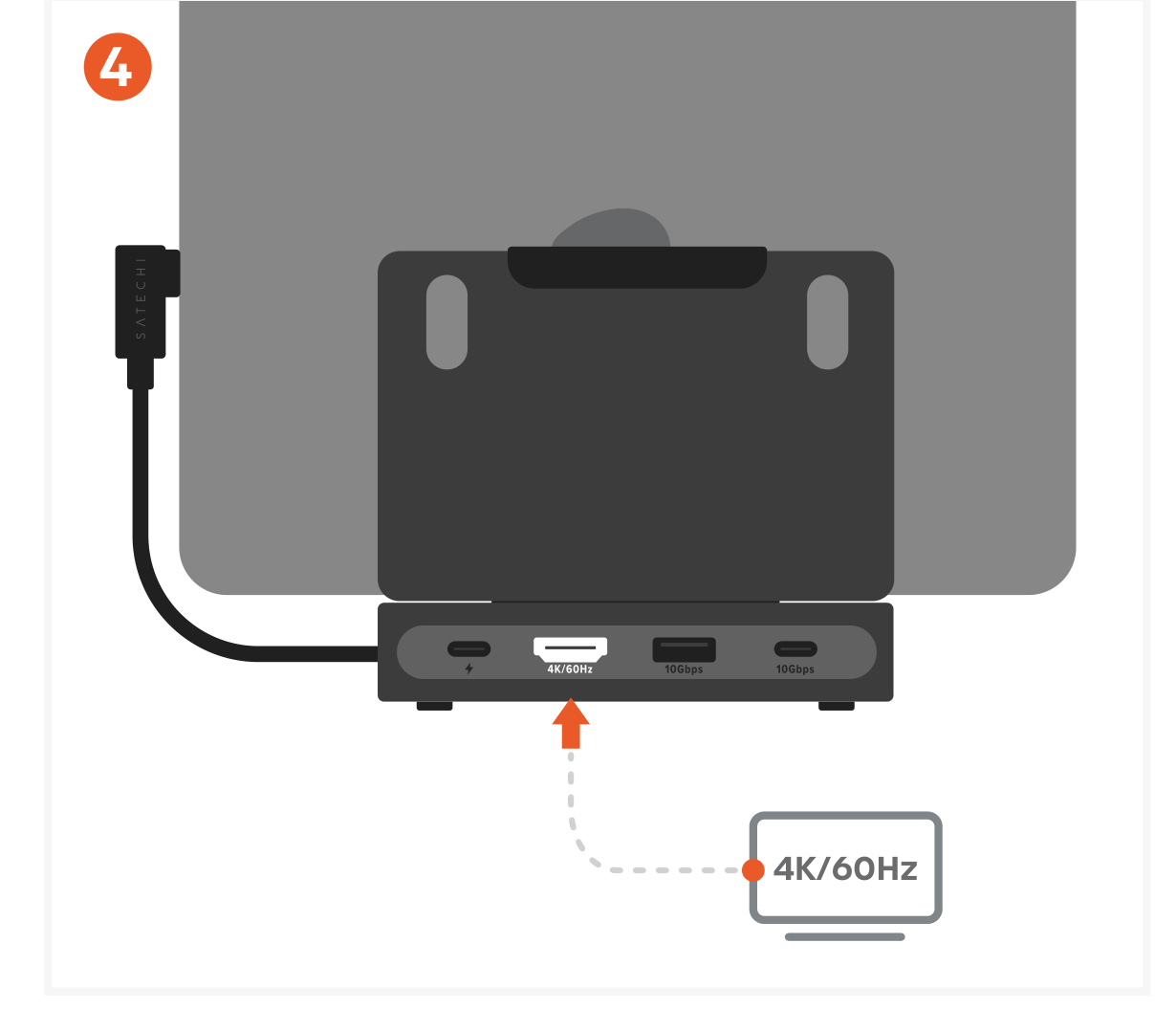 OntheGo™ Foldable Standhub (ST-GOTGFC) Quick Start Guide step 4: Connect an External Display (4K HDMI Output) • Connect an external monitor or TV using the HDMI 2.0 port. • Su