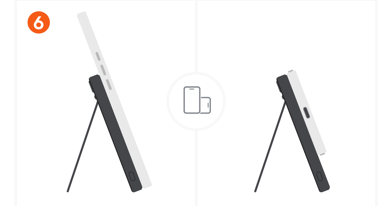OntheGo™ Power Bank (5K) (ST-B5Q2SK ST-B5Q2SW ST-B5Q2SR) Quick Start Guide step 6: The power bank can function as a stand, supporting both portrait and landscape orientations.