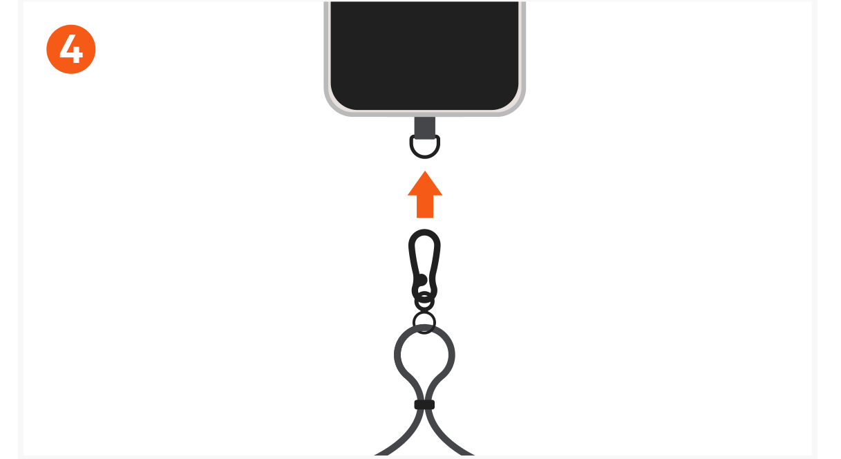 OntheGo™ USB-C Lanyard Cable (ST-LOTGLR ST-LOTGLK ST-LOTGLW) Quick Start Guide step 4: Attach your phone to the carabiner. Note: the cable and carabiner are not designed for climbing purposes.