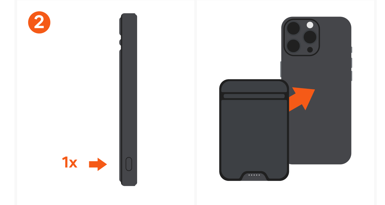 OntheGo™ Power Bank (5K) (ST-B5Q2SK ST-B5Q2SW ST-B5Q2SR) Quick Start Guide step 2: Turn on the power bank by pressing the side button once or attaching your phone. The LED lights will turn on f