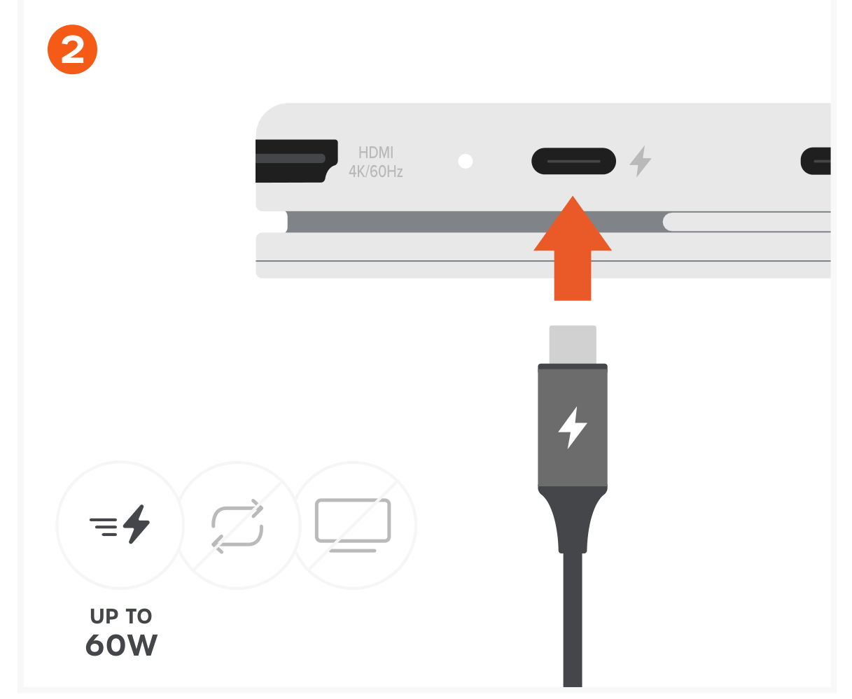 OntheGo™ 5-in-1 Multiport Adapter (ST-POTG5S ST-POTG5P ST-POTG5B ST-POTG5Y) Quick Start Guide step 2: Charge Your Host Device via USB-C PD (Up to 60W)