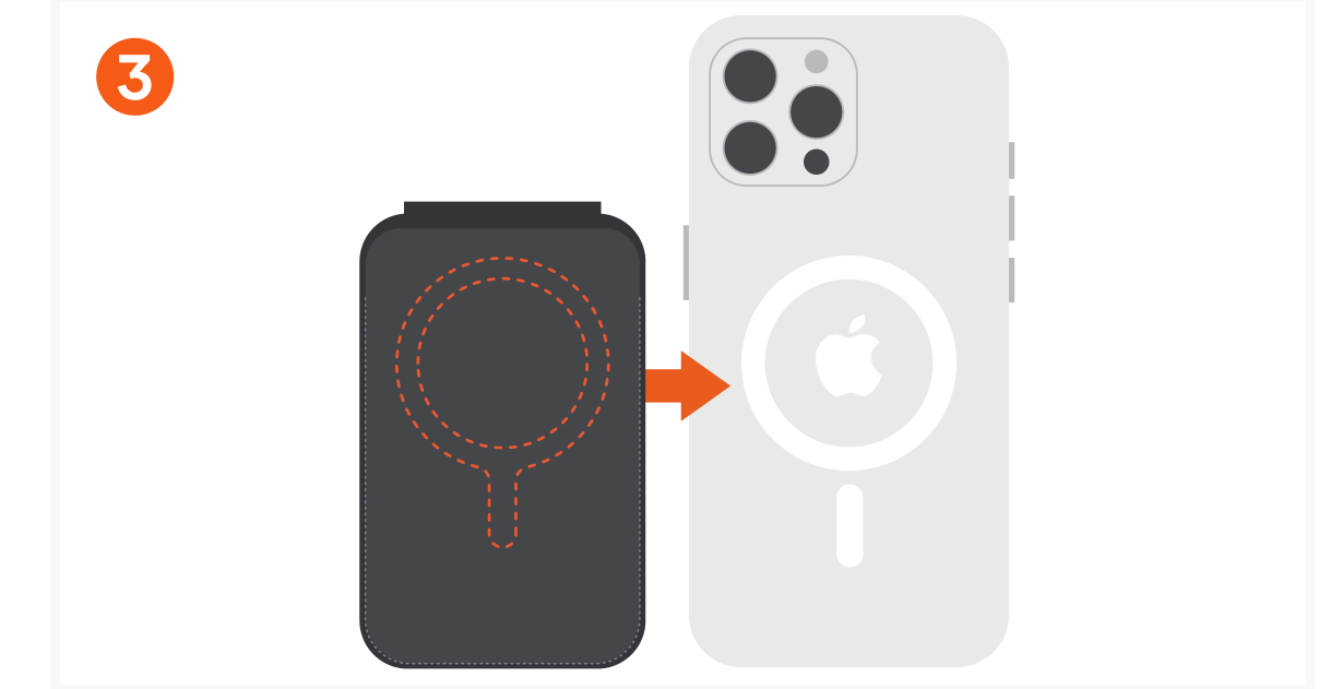 Vegan Leather Magnetic Wallet Stand (ST-VLWK ST-VLWN ST-VLWB ST-VLWO ST-VLWR  AP-MWSB AP-MWSV AP-MWSL AP-MWSK AP-MWST) Quick Start Guide step 3: Align and attach the wallet to the rear of the phone.