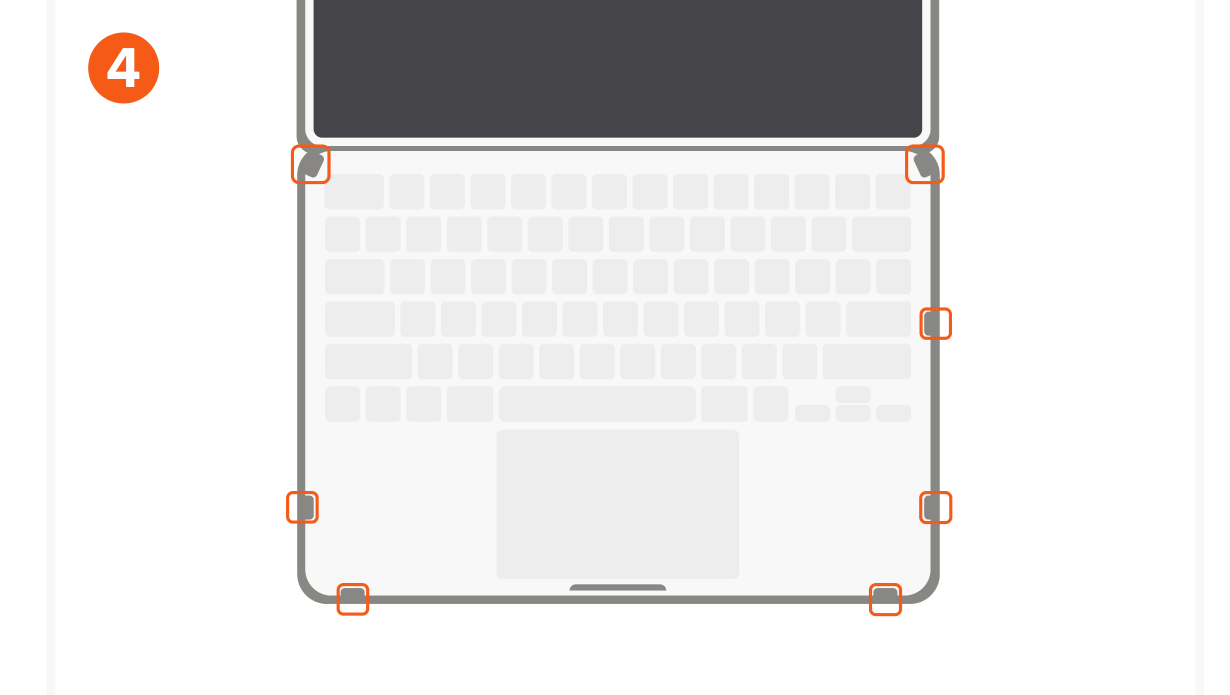 Eco Hardshell Case for MacBook Air M2 (ST-MBAM2CL ST-MBAM2DR) Quick Start Guide step 4: When installing the bottom case, ensure all 7 clips snap into place.
