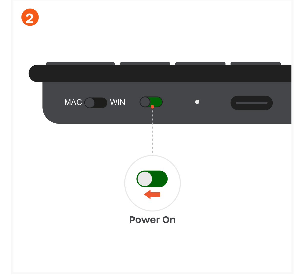 Slim EX1 Wireless Keyboard (ST-KEX1C ST-KEX1S) Quick Start Guide step 2: Turn on the keyboard using the power switch on the top edge.
