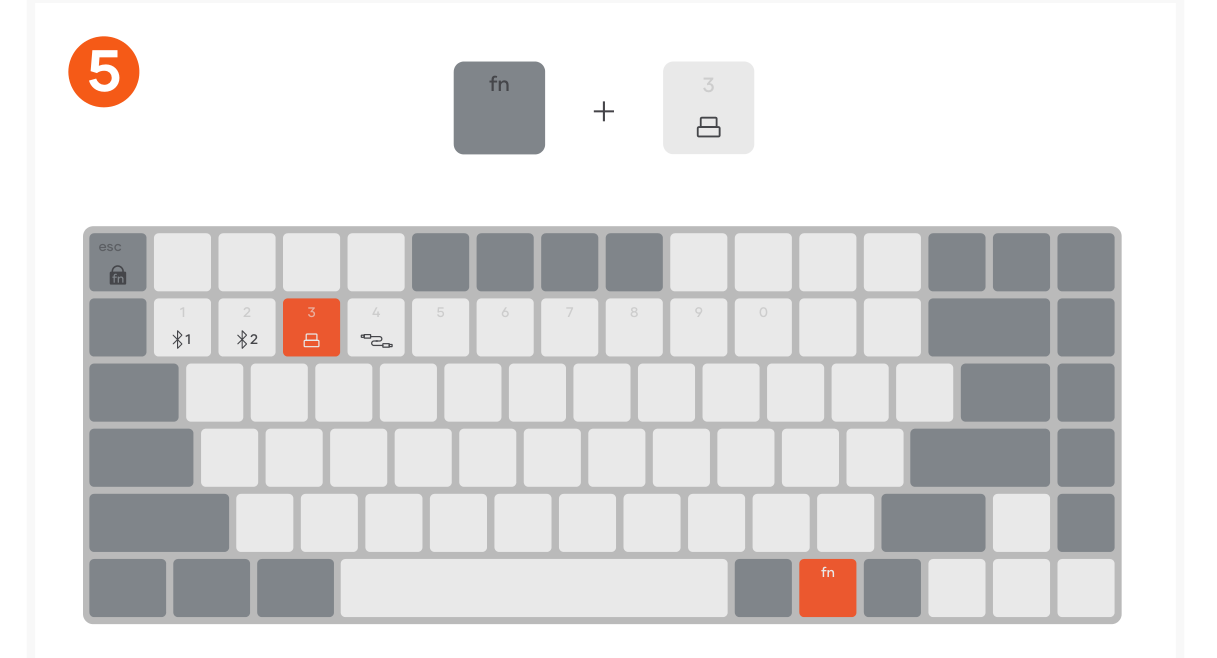 SM1 Slim Mechanical Backlit Bluetooth Keyboard (ST-KSM1LT ST-KSM1DK) Quick Start Guide step 5: Press “FN + 3” to connect the keyboard to your host device wirelessly via the USB-A receiver.