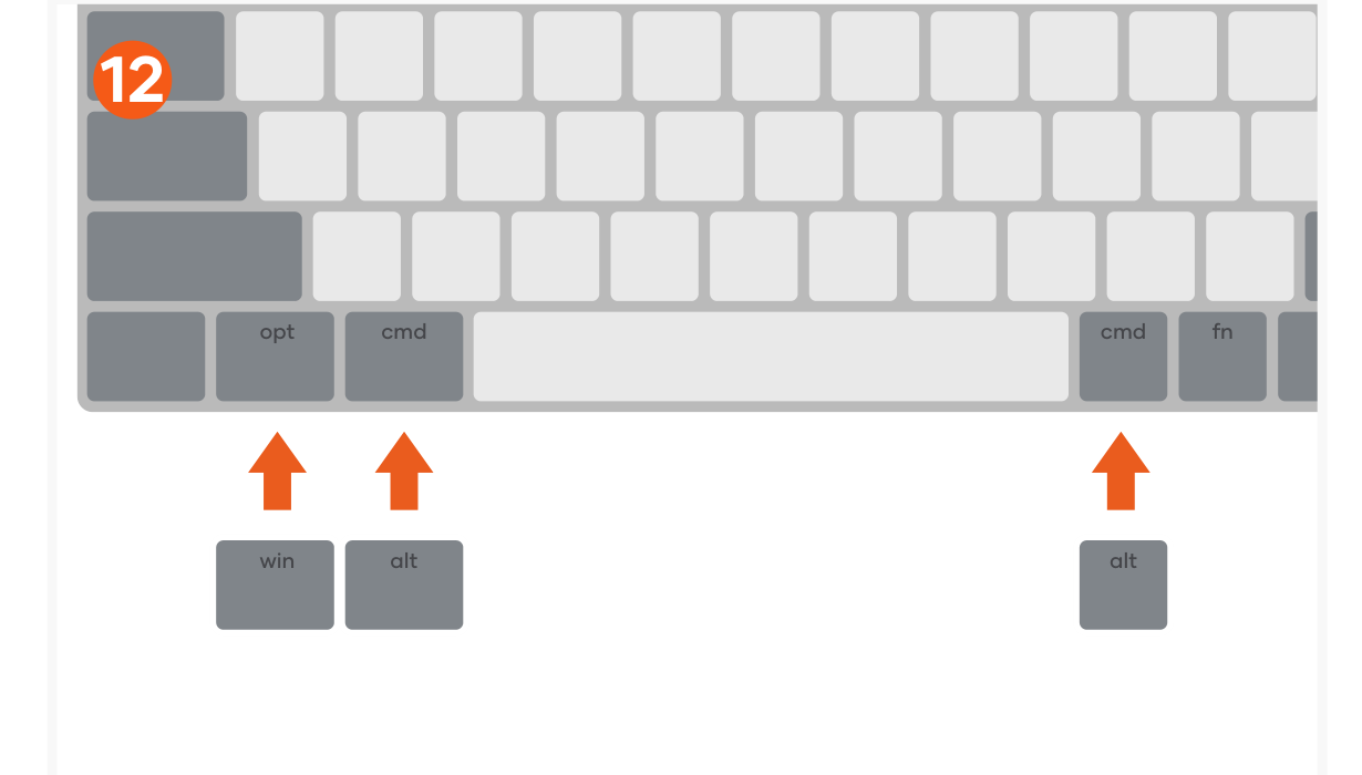 SM1 Slim Mechanical Backlit Bluetooth Keyboard (ST-KSM1LT ST-KSM1DK) Quick Start Guide step 12: When using with Windows you can swap the OPT, and both CMD keys with the included Win & Alt keys.