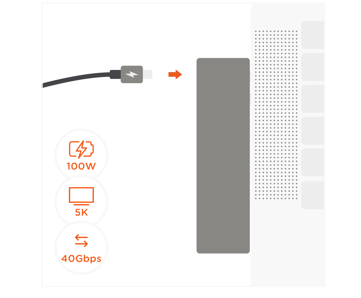 Pro Hub Max (ST-UCPHMXM ST-UCPHMXS) Quick Start Guide step 2: Use the USB4 port to charge you device up to 100W, up to 5K 60Hz display output, and up to 40 Gbps data transf