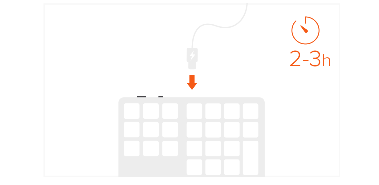 Bluetooth Extended Keypad (ST-XLABKS ST-XLABKM) Quick Start Guide step 6: Please use the included cable to recharge your keypad for 2-3 hours or until red light turns off.