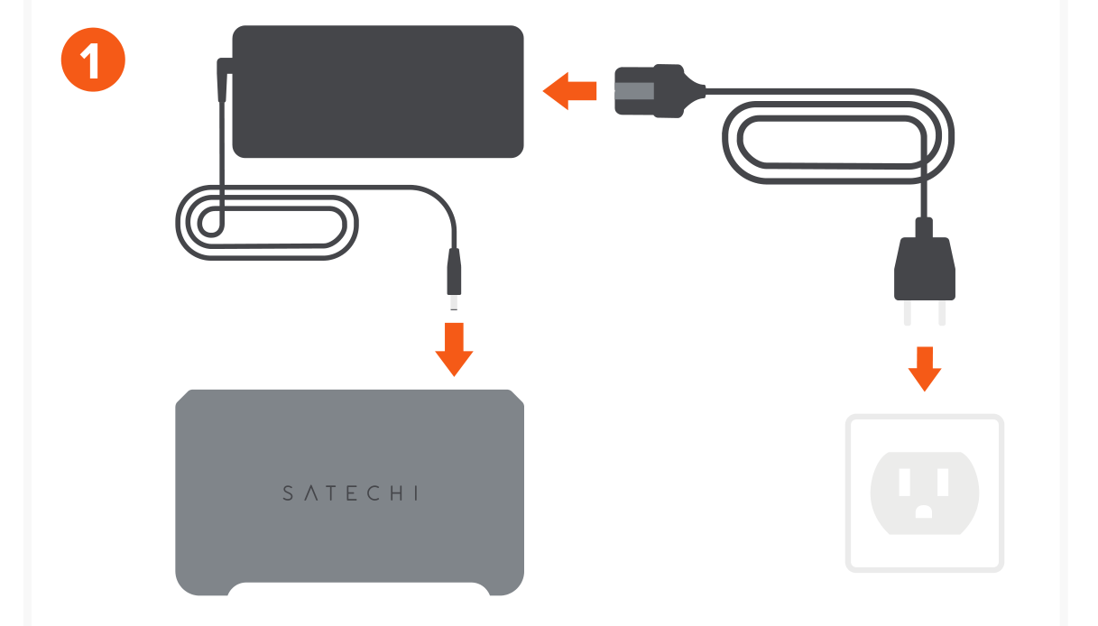 Thunderbolt 4 Multimedia Pro Dock (ST-DT4PMM-US ST-DT4PMM-EU ST-DT4PMM-UK ST-DT4PMM-AU) Quick Start Guide step 1: Connect the included power adapter to the Thunderbolt 4 Multimedia Pro Dock.