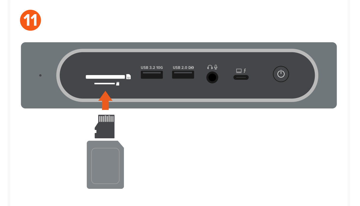 Thunderbolt 4 Multimedia Pro Dock (ST-DT4PMM-US ST-DT4PMM-EU ST-DT4PMM-UK ST-DT4PMM-AU) Quick Start Guide step 11: Insert MicroSD or SD cards into the card reader slots.