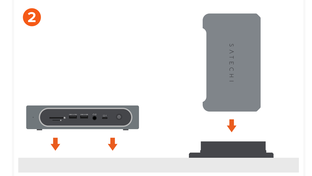 Thunderbolt 4 Multimedia Pro Dock (ST-DT4PMM-US ST-DT4PMM-EU ST-DT4PMM-UK ST-DT4PMM-AU) Quick Start Guide step 2: The Pro Dock can be laid flat horizontally on the supported rubber feet or vertically using the included Deskt