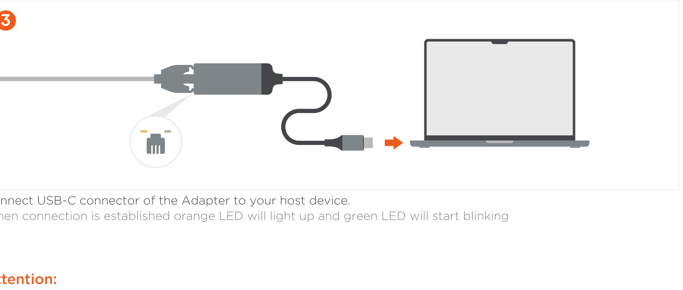 USB-C to 2.5 Gigabit Ethernet Adapter (ST-AE25M) Quick Start Guide step 3: Compatible with Thunderbolt 3, Thunderbolt 4, USB4, USB-C 3.2 Gen2, USB-C 3.2 host devices Adapter can be conn