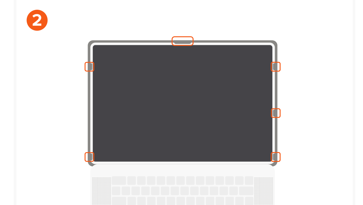 Eco-Hardshell Case For MacBook Pro (ST-MBP14CL ST-MBP14DR ST-MBP16CL ST-MBP16DR) Quick Start Guide step 2: When installing the top case, ensure all 6 clips snap into place.