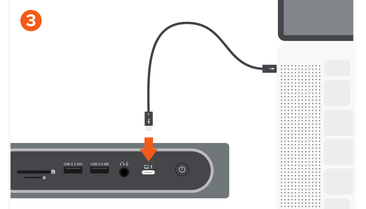 Thunderbolt 4 Multimedia Pro Dock (ST-DT4PMM-US ST-DT4PMM-EU ST-DT4PMM-UK ST-DT4PMM-AU) Quick Start Guide step 3: Using the included Thunderbolt cable, connect the dock to your host device from its Thunderbolt 4 or USB-C Por