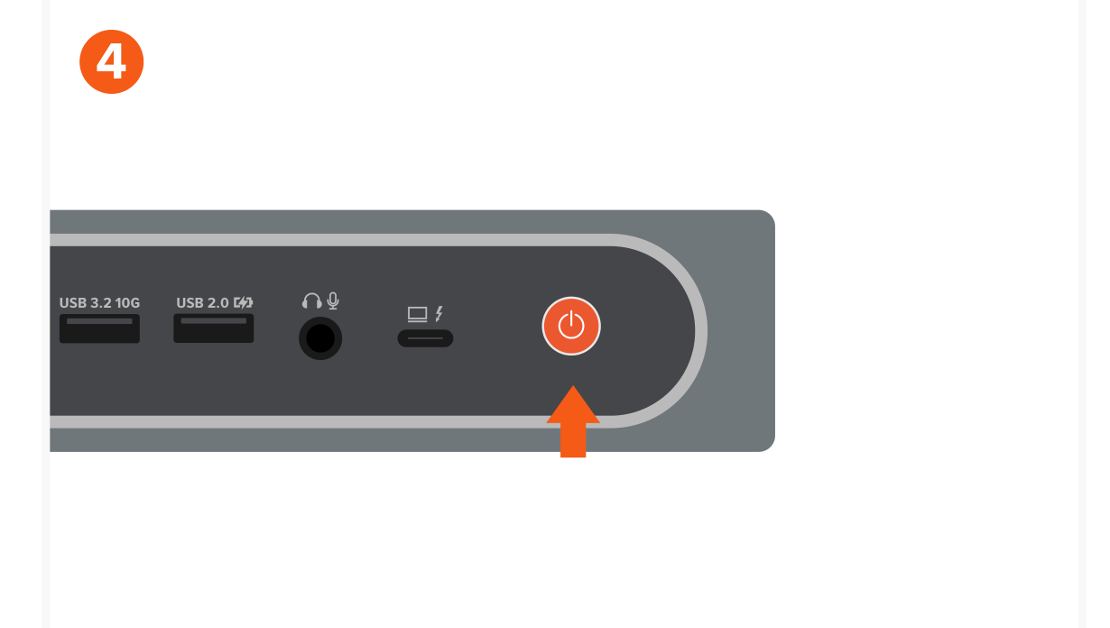 Thunderbolt 4 Multimedia Pro Dock (ST-DT4PMM-US ST-DT4PMM-EU ST-DT4PMM-UK ST-DT4PMM-AU) Quick Start Guide step 4: After connecting the dock, press the power button on the front of the dock to turn it on.