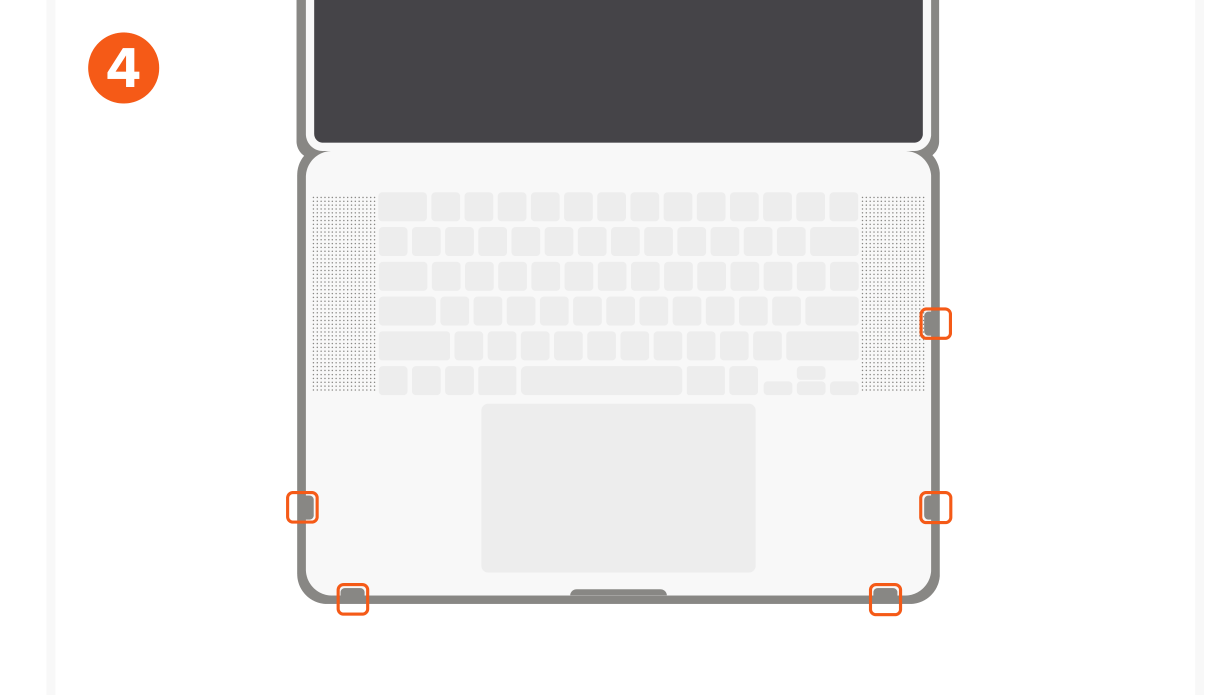 Eco-Hardshell Case For MacBook Pro (ST-MBP14CL ST-MBP14DR ST-MBP16CL ST-MBP16DR) Quick Start Guide step 4: When installing the bottom case, ensure all 5 clips snap into place.