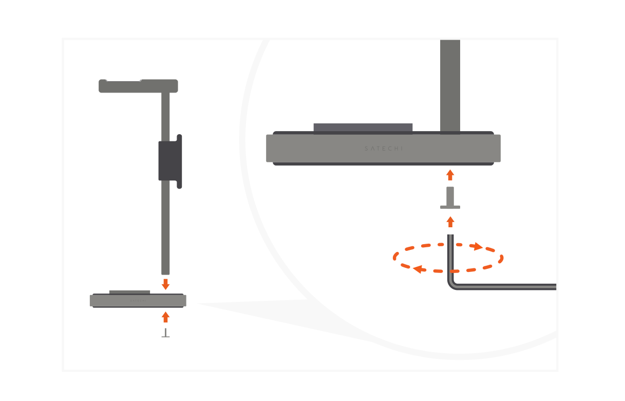 2-in-1 Headphone Stand with Wireless Charger (ST-UCHSMCM) Quick Start Guide step 1: Assemble the headphone stand with a screw and a tool for screwing the post.