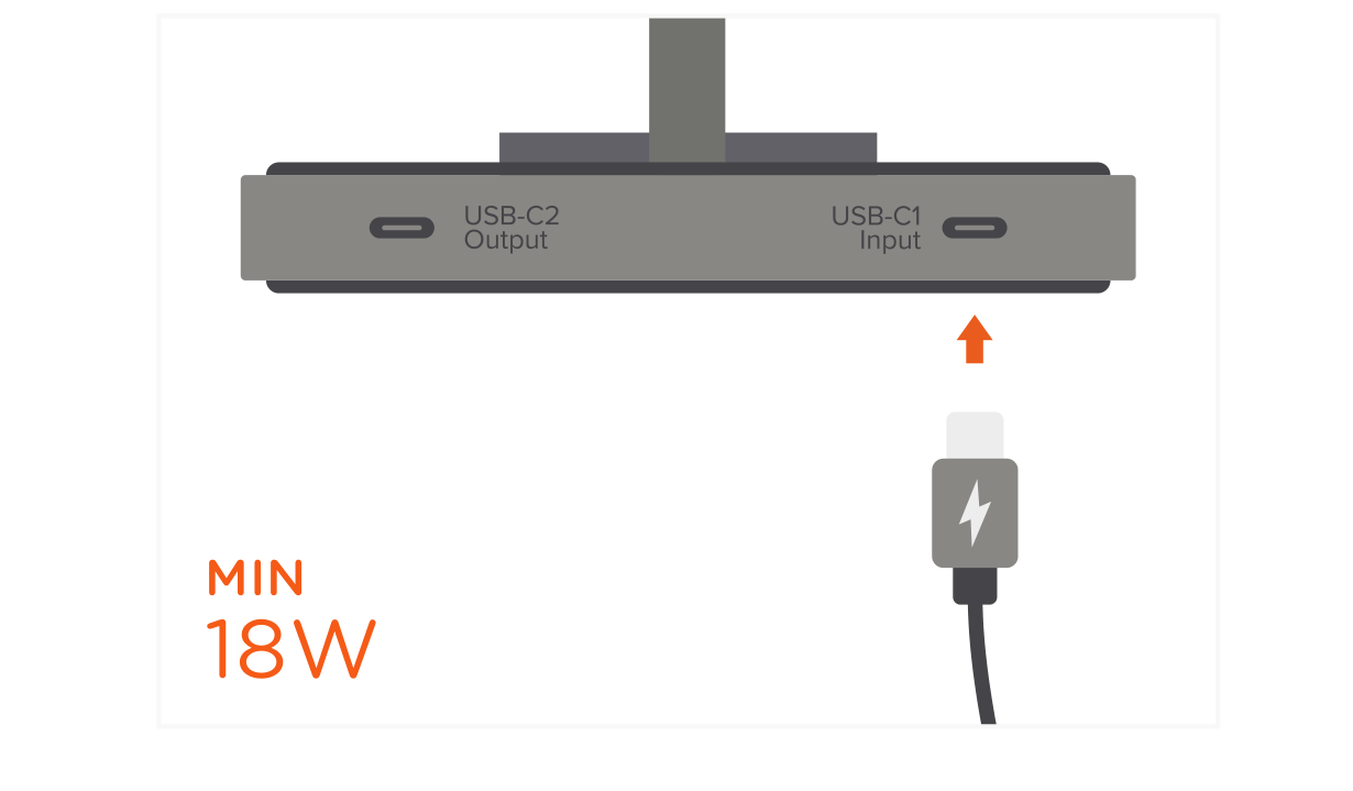 2-in-1 Headphone Stand with Wireless Charger (ST-UCHSMCM) Quick Start Guide step 2: Use the USB-C input port to connect the Headset Stand to a power adapter. Cable included.