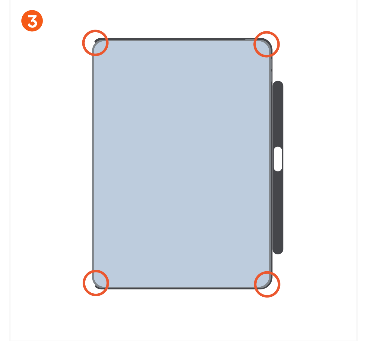 Vegan-Leather Magnetic Case for iPad Pro (ST-V11PPK ST-V12PPK) Quick Start Guide step 3: Ensure that all 4 clips snap into place from top to bottom.