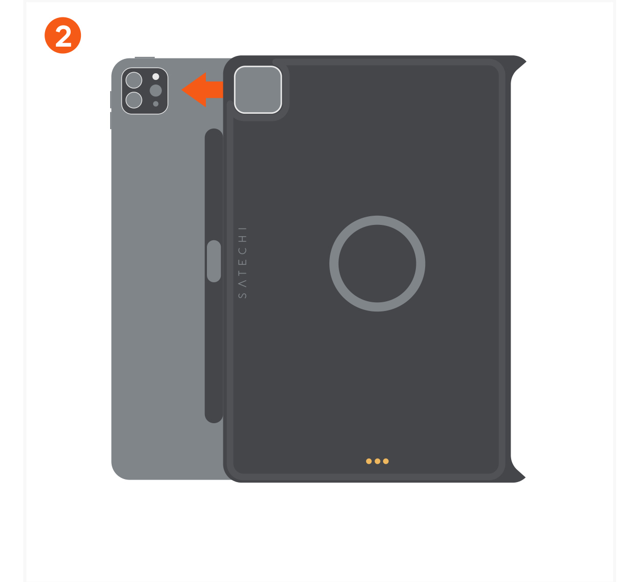 Vegan-Leather Magnetic Case for iPad Pro (ST-V11PPK ST-V12PPK) Quick Start Guide step 2: Align the camera cutout with your iPad cameras and snap into place.